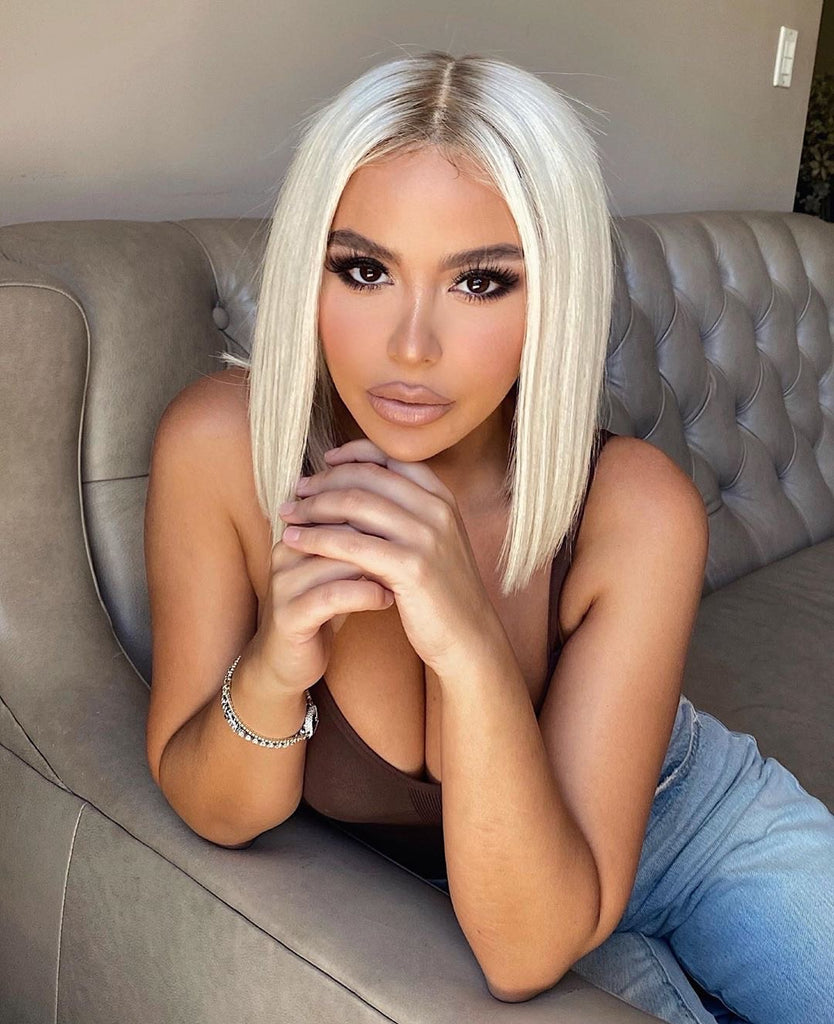 Load image into Gallery viewer, European platinum blonde human hair bob wig 10"