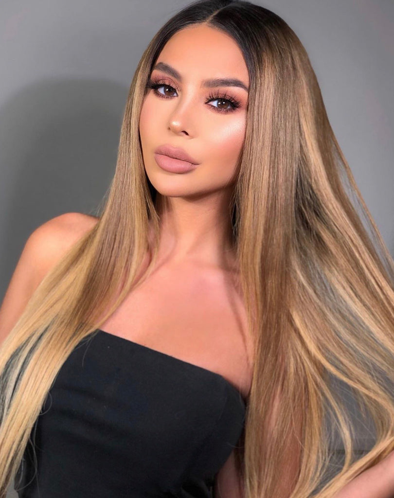 Load image into Gallery viewer, Custom Glueless Blonde highlight human hair lace front wig 22”