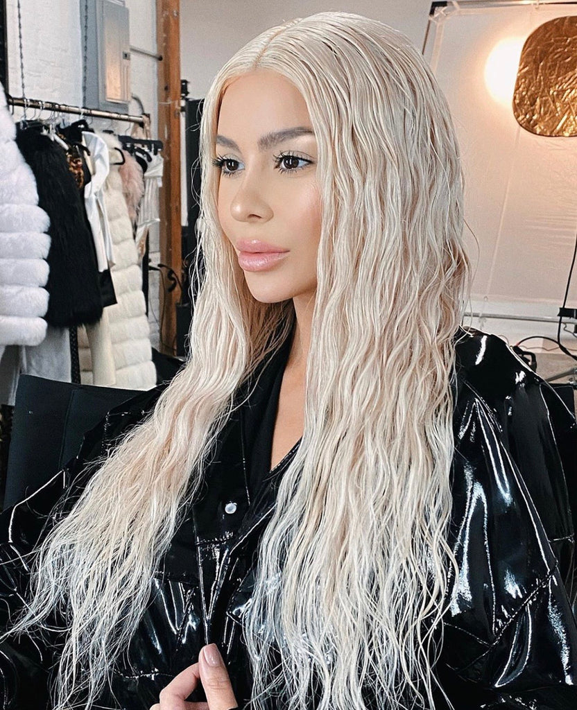 Load image into Gallery viewer, Custom Icey White Blonde human hair lace front wig 22”