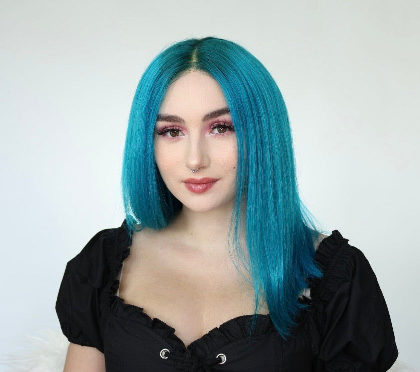 Load image into Gallery viewer, Aquamarine human hair lace front wig 14”