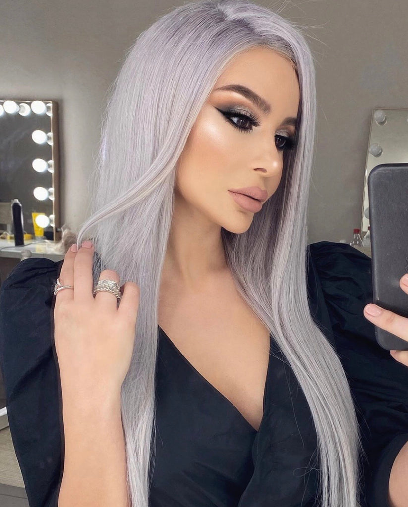 Load image into Gallery viewer, Custom Grey Blonde Human Hair Lace Front Wig 22”