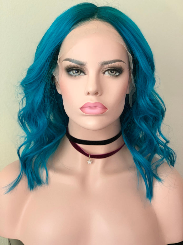 Load image into Gallery viewer, Aquamarine human hair lace front wig 14”
