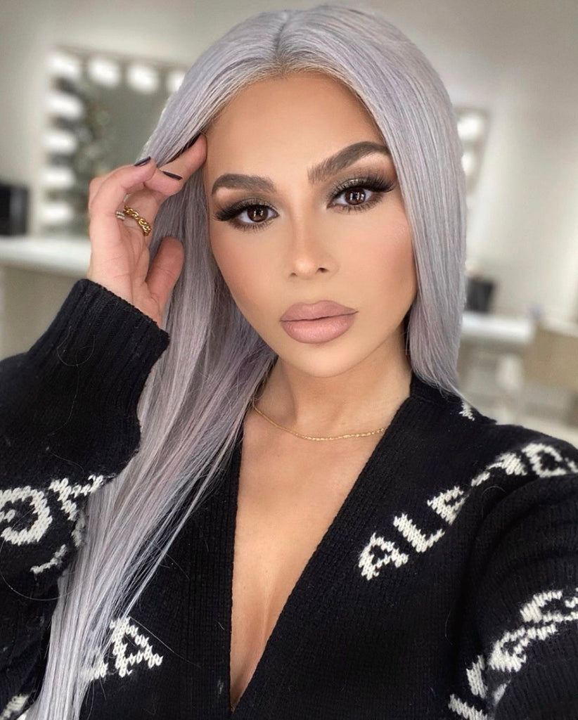 Load image into Gallery viewer, Custom Grey Blonde Human Hair Lace Front Wig 22”
