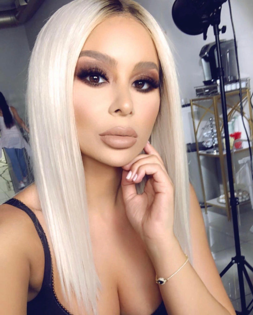 Load image into Gallery viewer, Custom Dark root/Icey Blonde 14&quot; lace front wig BACK IN STOCK