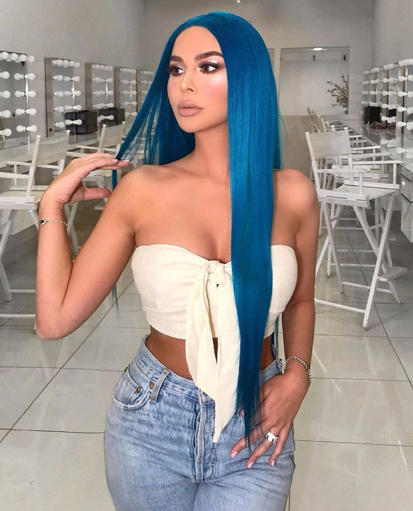 Load image into Gallery viewer, Aquamarine human hair lace front wig 20”