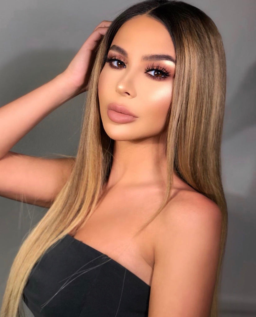Load image into Gallery viewer, Custom Glueless Blonde highlight human hair lace front wig 22”