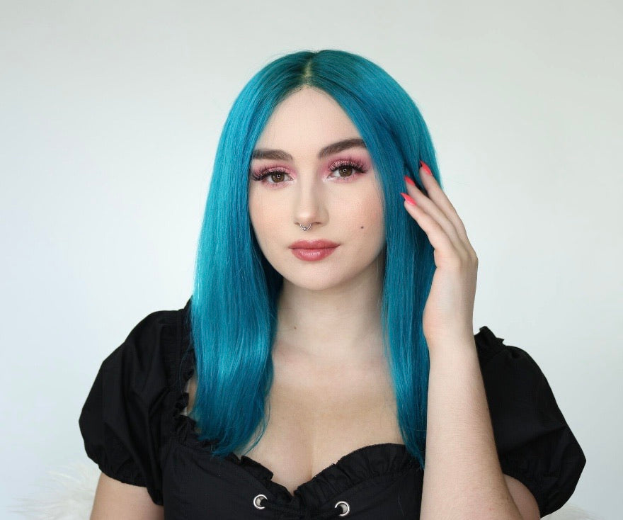 Load image into Gallery viewer, Aquamarine human hair lace front wig 14”